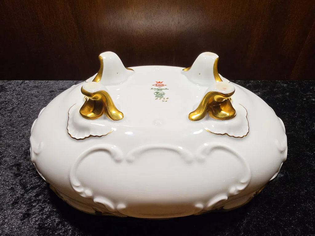 Hutschenreuther Selb Bavaria Footed Bowl, Germany, Vintage, Circa 1948–1970 — PASCO Import Mark, Gilt Rococo Scrollwork