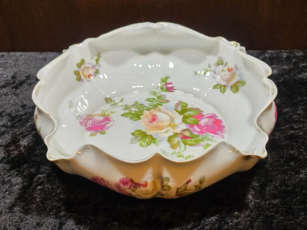 P.K. Silesia Porcelain Rose Bowl, Germany, Antique, Circa 1914–1922 — Scalloped Tent-Crown Mark